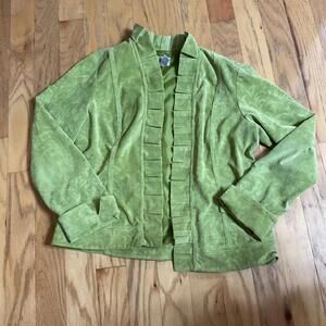 Chico's green ruffled open-front jacket Size 2